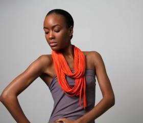 Tribal Infinity Scarf Winter Fashion Tangerine Tango Orange White Circle Necklace Scarves Eternity Geometric Fabric Jewelry Tribal Bohemian