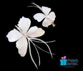 Wedding butterfly, butterfly hair clip, wedding butterfly brooch, silk buterfly set