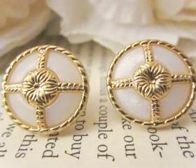 Vintage Nautical Style Earrings, Gold and White Studs, Bridesmaid Earrings, Jewelry, Fashion