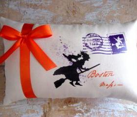 Halloween Pillow, Witch, Broom, Black Cat, Halloween Decoration