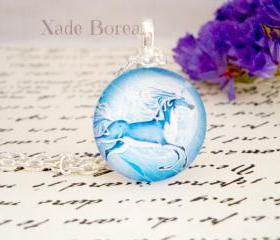Hand made blue unicorn glass pendant
