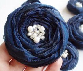 Navy Roses Handmade Appliques Embellishment 5 pcs