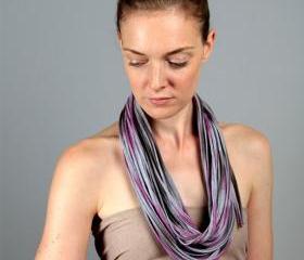Boho Infinity Scarf Circle Necklace Scarves Loop Eternity Magenta Brown Heather Grey Fabric Jewelry unique Tribal Bohemian Statement