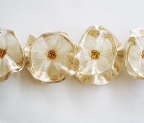 White-Ivory-Golden Flowers Handmade Appliques Embellishments(4 pcs)