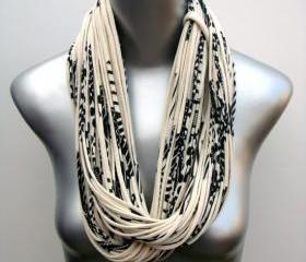 Cream Black Chunky Infinity Scarf Summer Loop Womens Necklace Jersey Burning Man Circle Scarves Mens Summer Winter Eco-Friendly Clothing