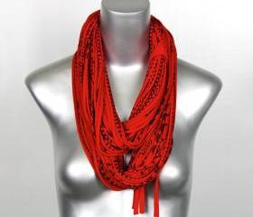 Apple Red Black Mens Necklace Loop Infinity Scarf Jersey Circle Burning Man Scarves Womens Loop Cotton Unique Summer Winter Chunky Eternity 