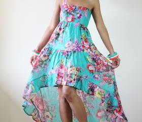 Boho Maxi dress Short Front Long Back Floral Summer Dress