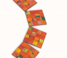 Mosaic Coasters Handmade Orange Tangerine Paper