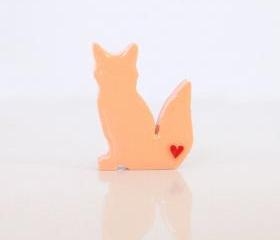 Light Orange Fox Figurine with Red Hearts 