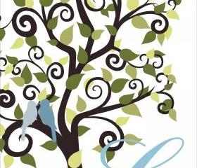 Personalized wedding Signature Tree 18x24 100 signatures, wedding guest book alternative 