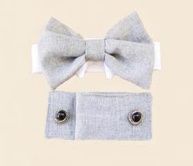 Dog Wedding Cuffs and Bow Tie: Linen Gray