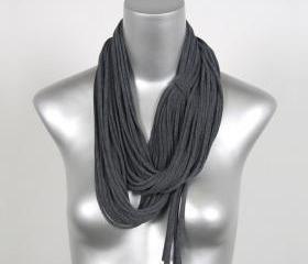 Infinity Scarf Grey Cotton Mens Womens Necklace Scarves Summer Loop Charcoal Fabric