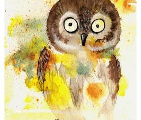 Owl - 8x10 Fine Art Print adorable colorful watercolor painting speckled barn owl interior wall decor bird nature Canadian Oladesign 