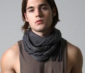 Infinity Winter Scarf Mens Necklace Dark Titanium Grey Stripe Chunky Cowl Fabric Jewelry Summer Womens Neck Scarves Eternity Circle Jersey