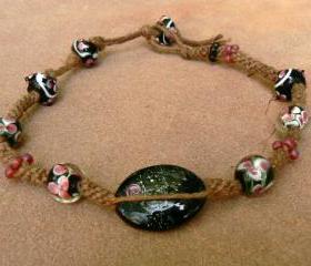 Pink beaded hemp anklet
