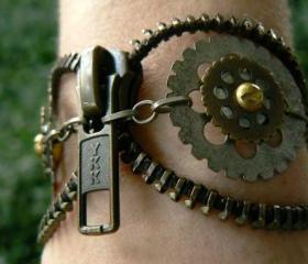 YOLO Antique Brass Zipper Bracelet