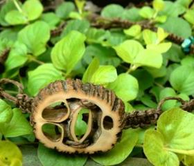 Hemp macrame necklace with black walnut pendant