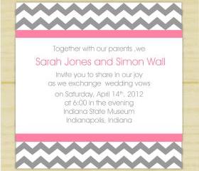 Gray and Pink Chevron invites (set of 10)