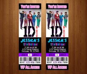 One Direction BIRTHDAY INVITATION TICKET CARD CUSTOM INVITES PARTY printable diy