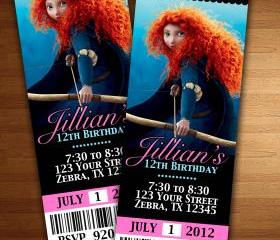 BRAVE Merida BIRTHDAY INVITATION TICKET CARDS CUSTOM INVITES PARTY printable diy