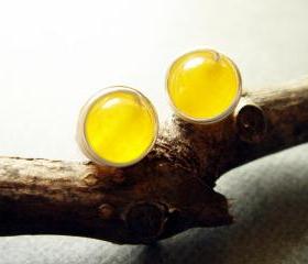 Citrus Lemon Jade Sterling Silver Studs