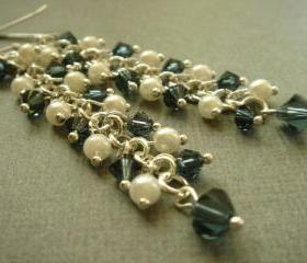 Long Clusters Something Blue Swarovski Crystal and Pearl Earrings