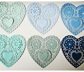 Heartshape Lace colored doilies 4' for Scrap booking or card making / pack 