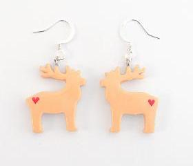 Light Orange Reindeer Earrings with Hearts