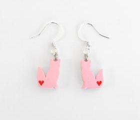 Clay Sculpted Pink Fox Earrings with Hearts