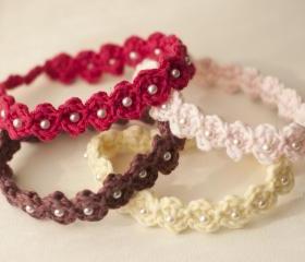 Sale -- Crocheted Adjustable Beaded Baby Headband -- Photography Prop