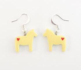 Clay Sculpted Yellow Dala Horse Earrings with Hearts