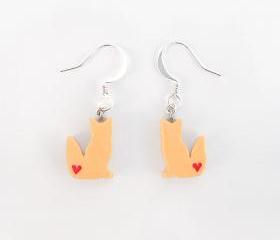 Clay Sculpted Orange Fox Earrings with Hearts