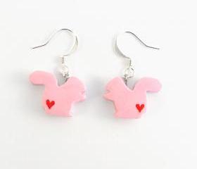  Clay Sculpted Pink Squirrel Earrings with Hearts 
