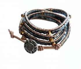 Beaded Leather Wrap Bracelet 4x in Hematite 'Chan Luu Sundance Style Bracelet'