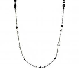 Black and Silver Extra Long Layering Necklace in Onyx and Silver