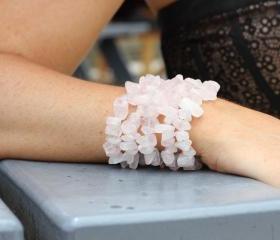 Genuine Rose Quartz 5 Strand Statement Bracelet