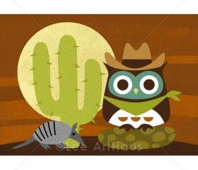 55R Retro Owl in Desert 5 x 7 Print