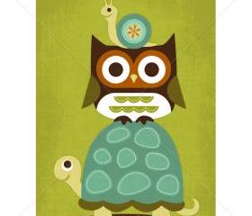 57R Retro Turtle, Owl and Snail 5 x 7 Print