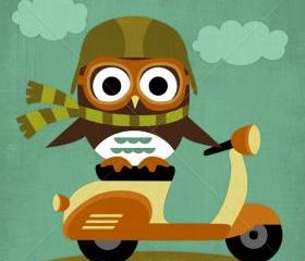 58R Retro Owl on Vespa 6 x 6 Print