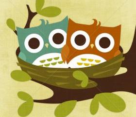 60R Retro Baby Owls in Nest 6x6 Print