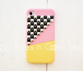 iPhone 4 case - Color Block Stud - Pink / Yellow/ Chess Board