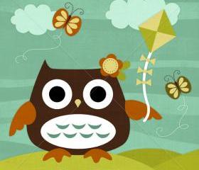 67R Retro Owl Flying Kite 6 x 6 Print