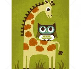 68R Retro Owl and Giraffe 5x7 Print
