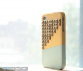 iPhone 4 case - Color Block Stud - Yellow / Mint / Bronze studs