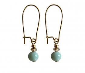 Delicate Genuine Larimar and Swarovski Crystal Dangle Earrings