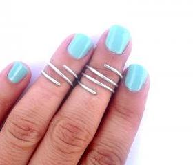 2 Above the Knuckle Rings - Wire Wrapped Above Knuckle Ring - Simple Silver Wrap Ring- Set of 2 by Tiny Box