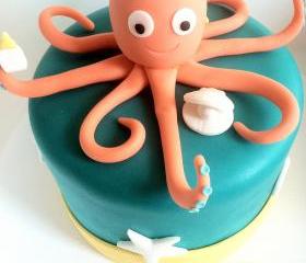 Fondant Octopus Cake Topper & Oyster Shell Pearl quot; Under The Sea Theme"