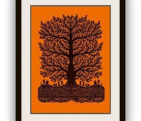 Unique gift - Handmade Artful Papercut silhouette Art Work - Tree of joy