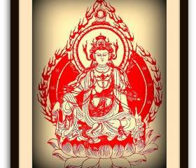 Red Guanyin Buddha - handmade silhouette paper cut - cut out Chinese Papercut