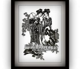 Two ancient chinese girls -handmade papercutting work